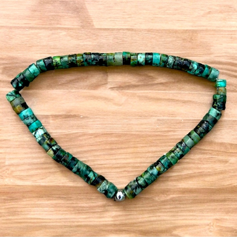 African turquoise Bracelet Mens stretch bead 4mm Waterproof size 7.75” handmade